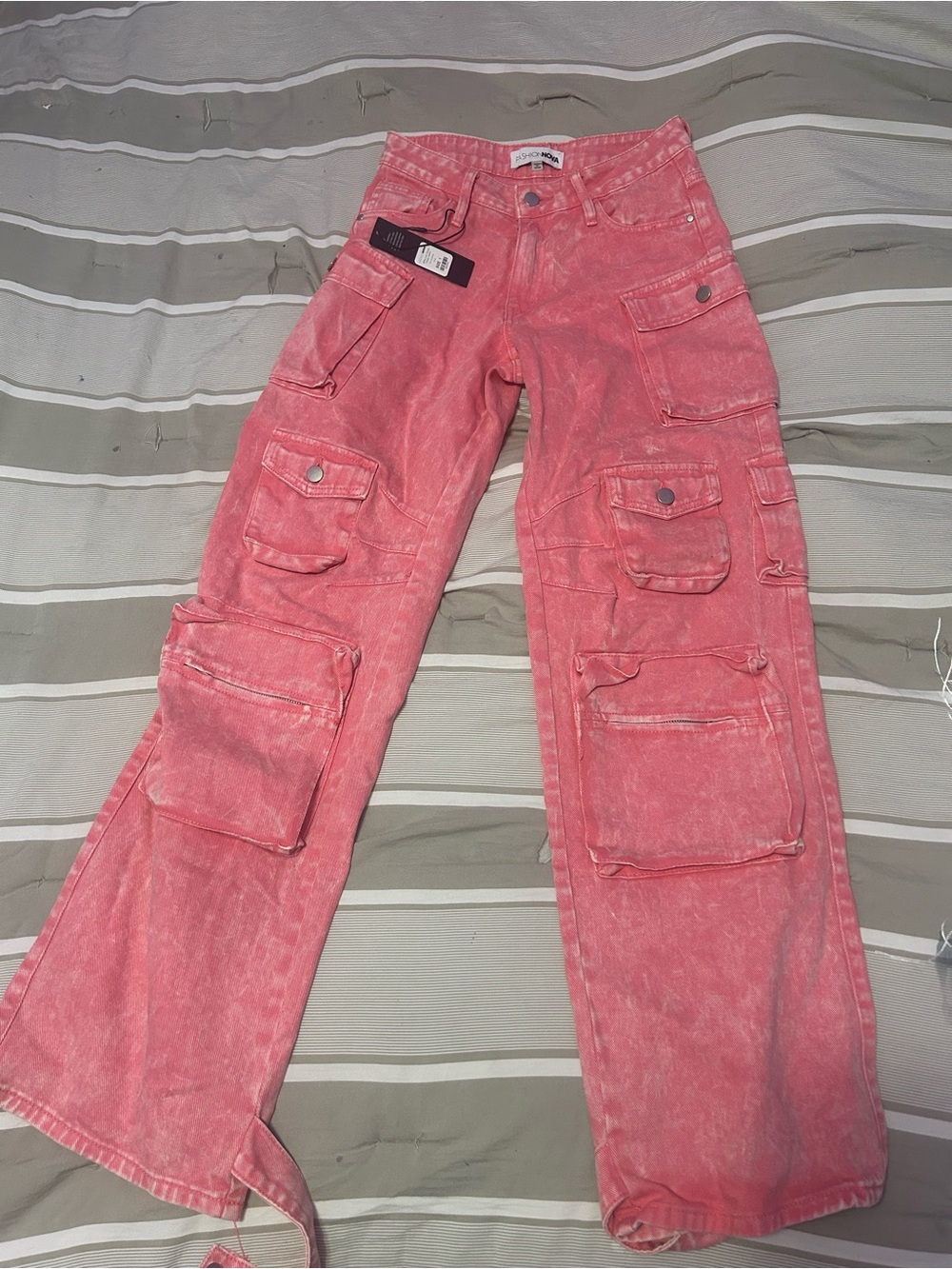 Fashion Nova Pink Cargo Wide-Leg Jeans